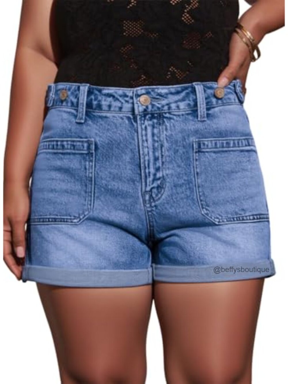 Women's Plus Size Stretchy High Rise Rolled Hem Denim Shorts